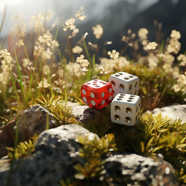 3d rendered shiny dice in nature