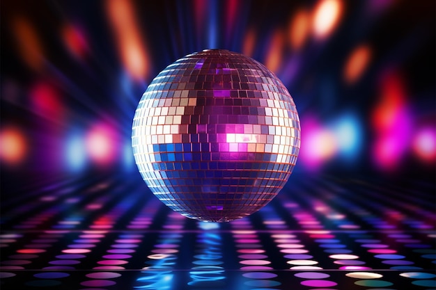 Photo 3d rendered shiny disco ball against vibrant neon light backdrop