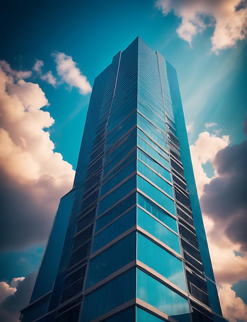 Foto edificio di sky creeper in 3d nella città moderna