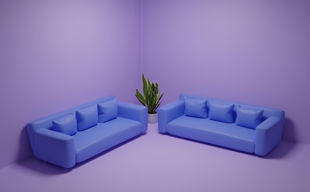 3d rendered sofa pink blue with flat design minimalist interior