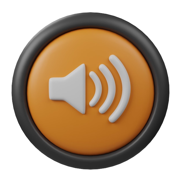 3D Rendered Sound On Button Icon with Orange Color and Black Border for Web User Interface Design