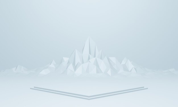 3D rendered stand white low polygon ice mountain.