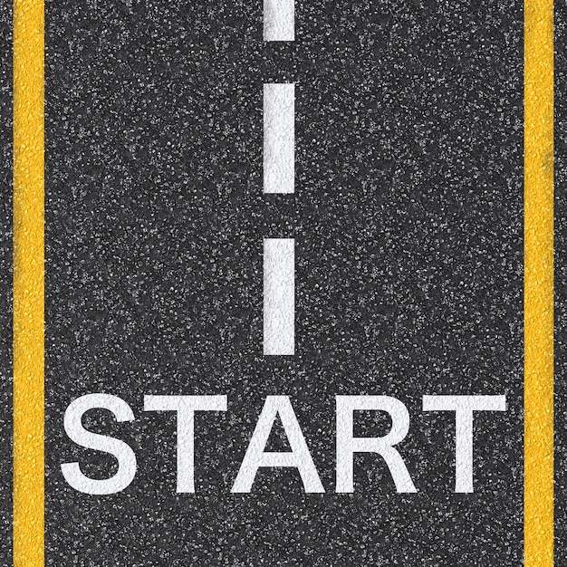 3d rendered start text top view on asphalt road