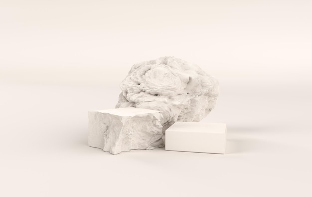 3d rendered studio with podium on the floor platforms showcase rock pedestal