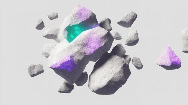 Photo 3d rendered stylish multicolor crystal background purple polygonal geometric figures