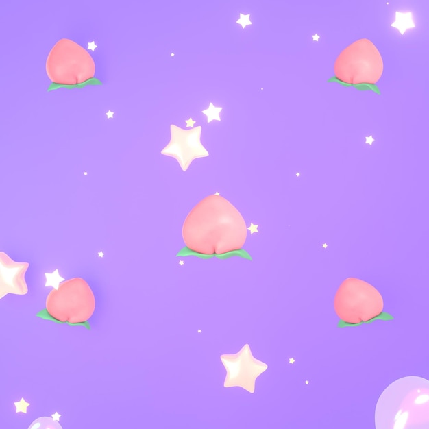 3d rendered sweet peaches and stars in the purple sky