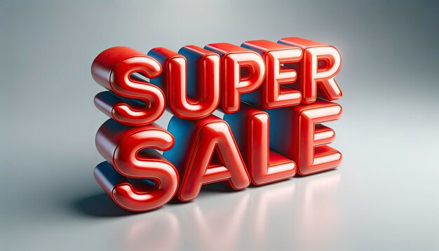 3D rendered text that reads 'SUPER SALE' in bold vibrant red letters AI Generative