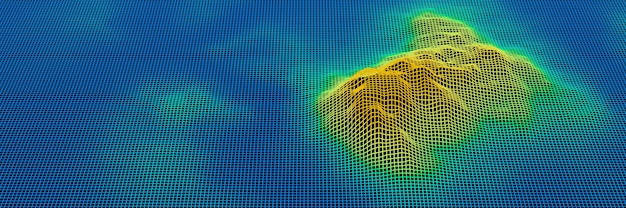 3D rendered topographic  grid wireframe. Gradient island.