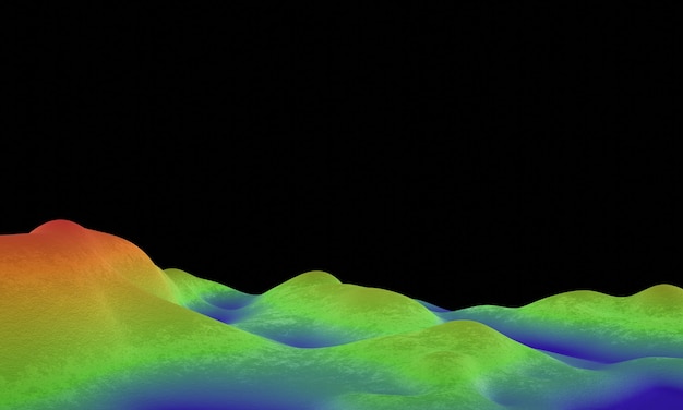 Фото 3d визуализация топографической горы. отобразить цвет высот от синего до красного.