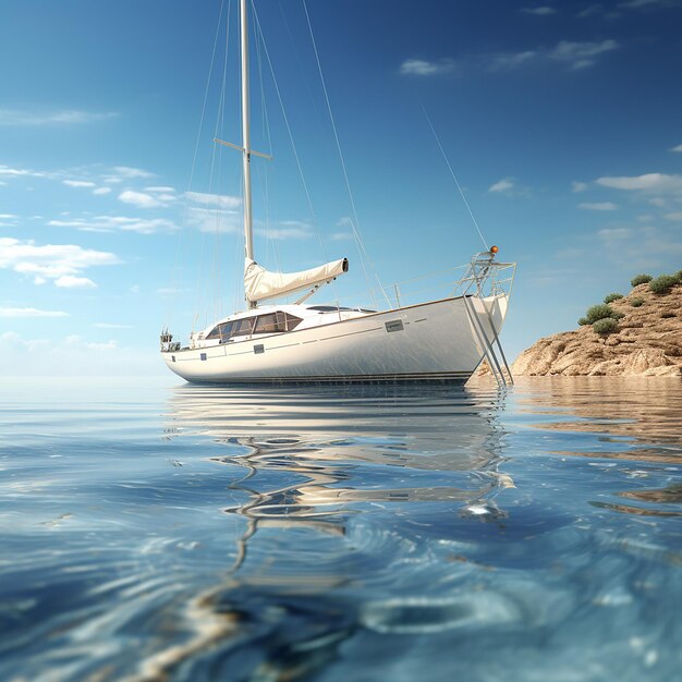 Photo 3d rendered view of yacht on water