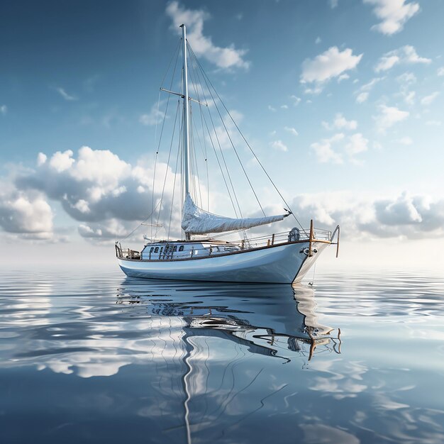 3D rendered View of yacht on water