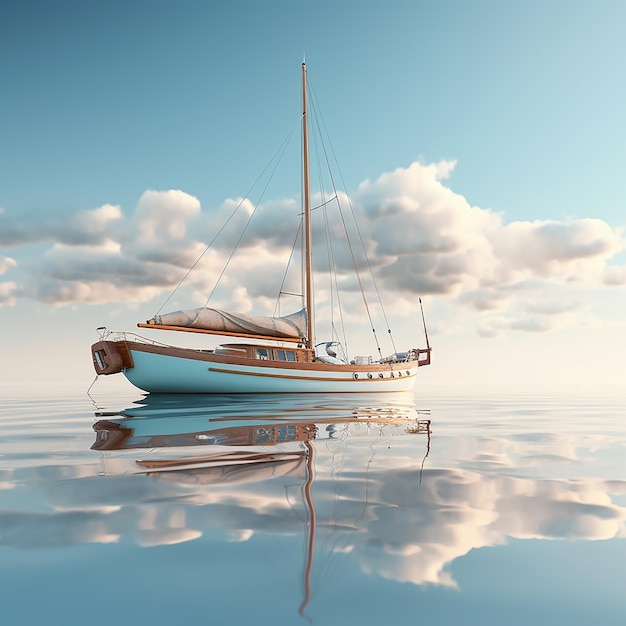 3D rendered View of yacht on water