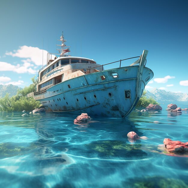 3D rendered View of yacht on water