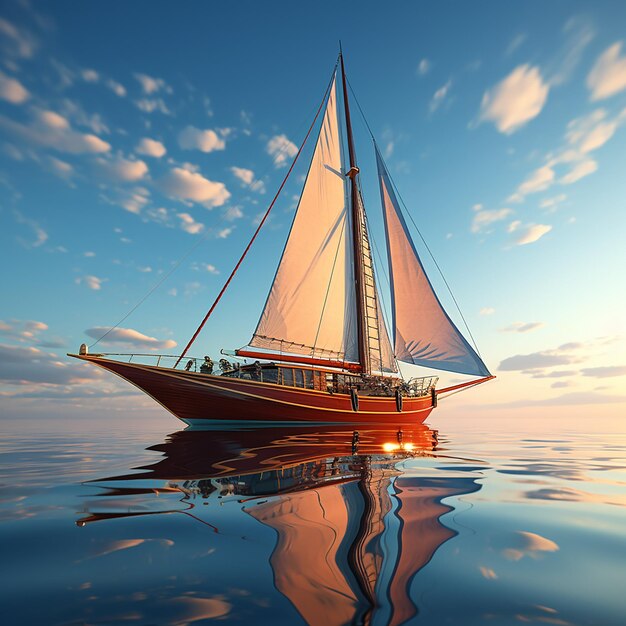 Foto rendering 3d vista dello yacht sull'acqua