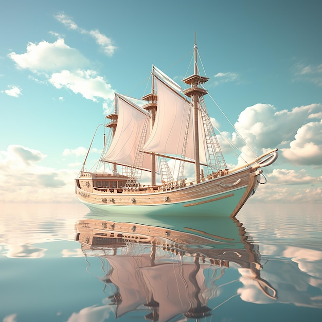 3D rendered View of yacht on water