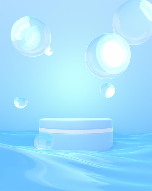 3d rendered water bubbles and podium