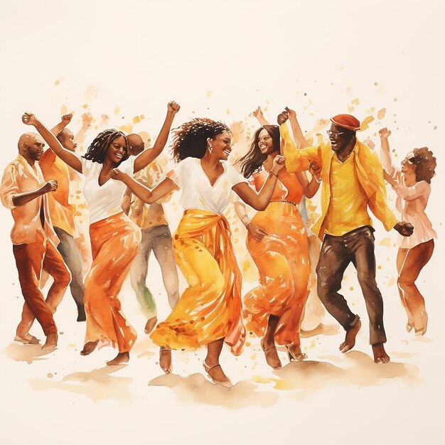 Photo 3d rendered water color art of group of people dancing and enjoying