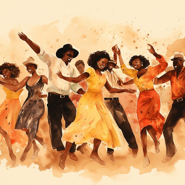 3d rendered water color art of group of people dancing and enjoying