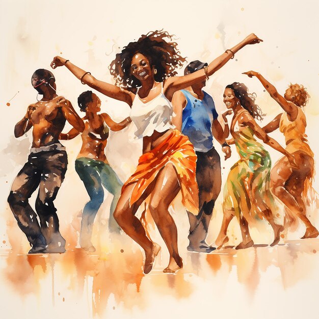 Photo 3d rendered water color art of group of people dancing and enjoying