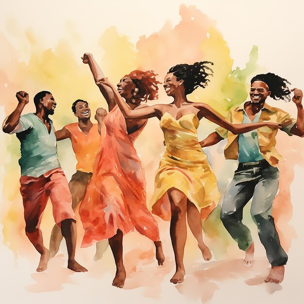 Photo 3d rendered water color art of group of people dancing and enjoying