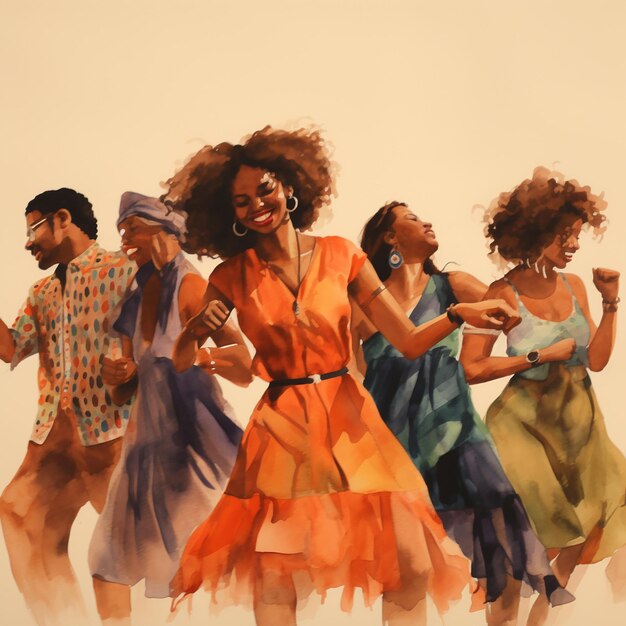 Photo 3d rendered water color art of group of people dancing and enjoying