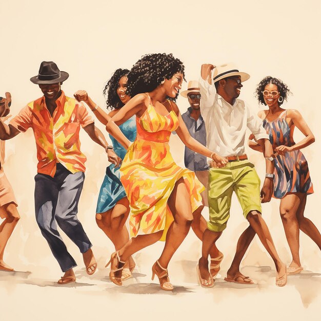 3d rendered water color art of group of people dancing and enjoying