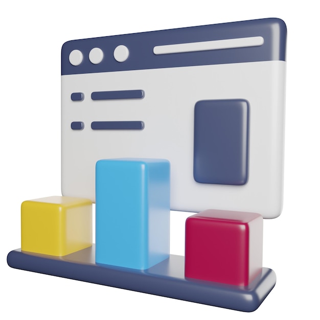 3d rendered website analytics with colorful bar chart