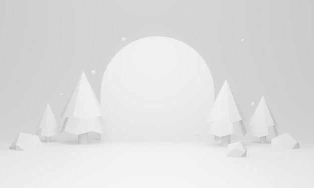 3Dレンダリングされた白い低ポリゴンのクリスマスの背景。