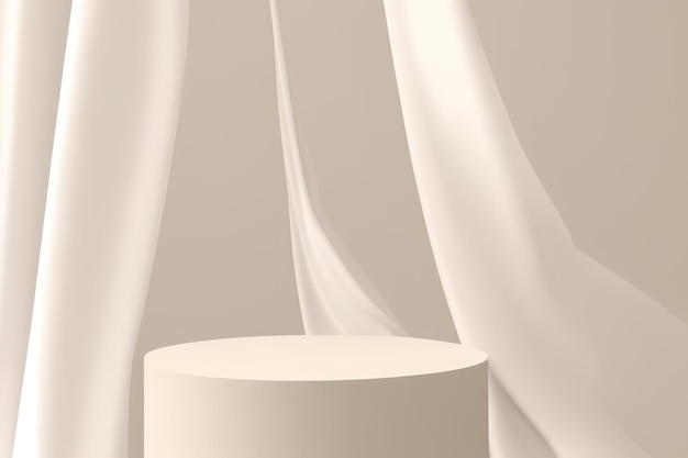 3d rendered white pedestal on brown background podium for product stage