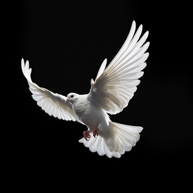 Photo 3d rendered white pigeon on black background