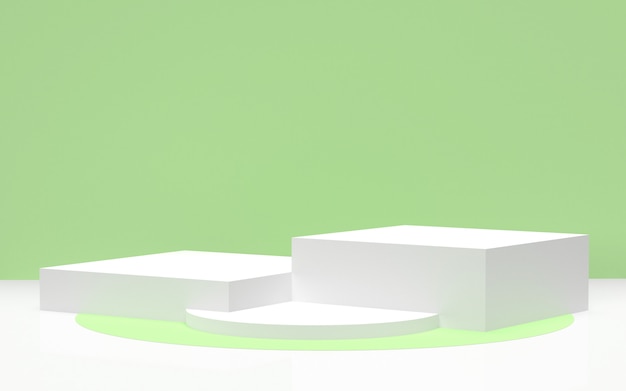 Photo 3d rendered - white podium with green background for eco friendly products display