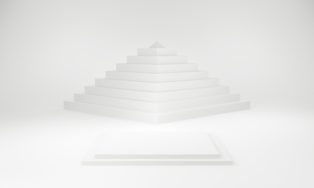 3D rendered white stage with pyramid