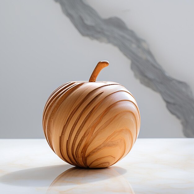 写真 3dレンダリング 白い抽象的な背景にデザインされた木製のリンゴ
