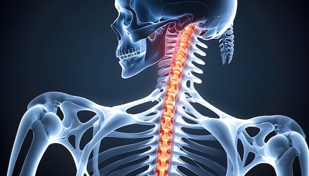 A 3D rendered X ray view displaying vertebral compression fractures and spinal instability