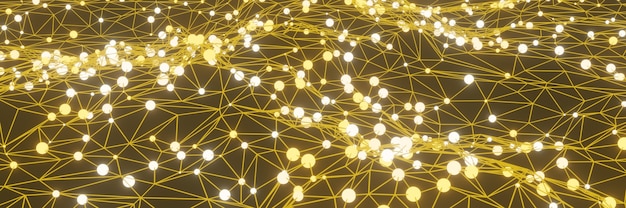 3d rendered yellow data network. abstract grid background.