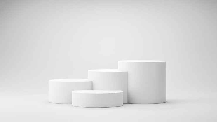 Photo 3d renderfour 최소의 빈 연단 또는 받침대 디스플레이프레젠테이션을 위한 빈 제품 선반