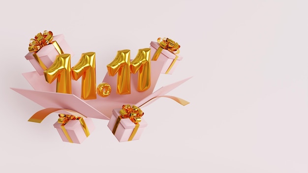3d rendering 11.11 balloon text sale promotion with giftbox
