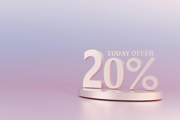 3D Rendering 20 percent off with freespace for texting on pastel pink background Special Offer 20 Discount Tag Super sale offer and best seller