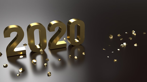 3D-rendering 2020 gouden nummer voor het nieuwe jaar