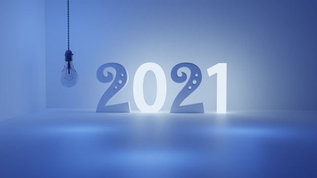 Photo 3d rendering of 2021 and a light