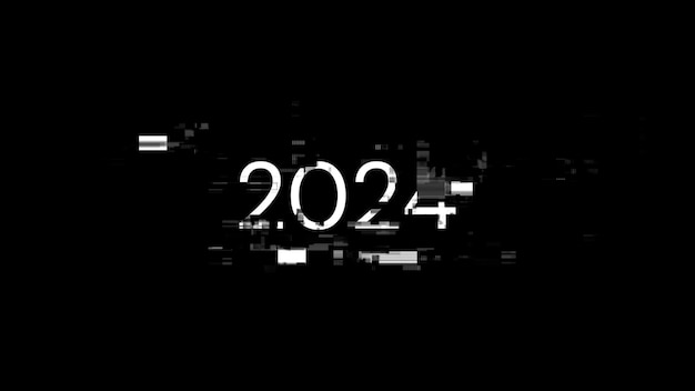 3D rendering 2024 text with screen effects of technological glitches