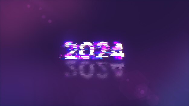 3D rendering 2024 text with screen effects of technological glitches