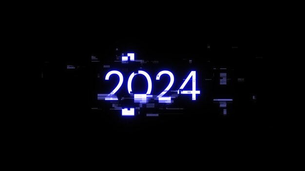 3D rendering 2024 text with screen effects of technological glitches