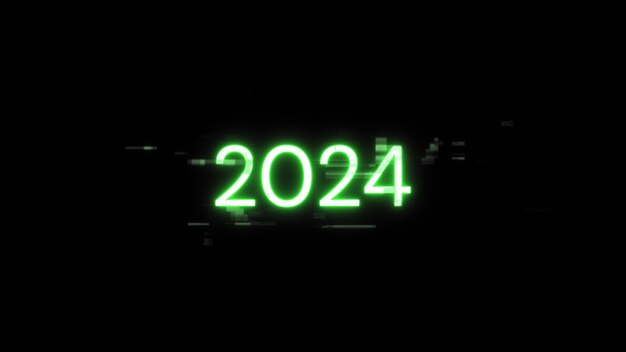 3D rendering 2024 text with screen effects of technological glitches