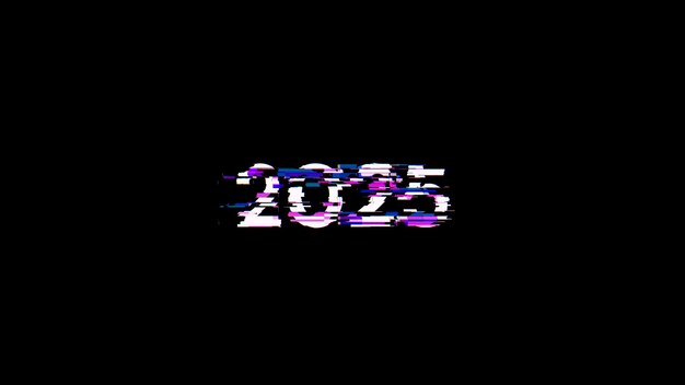 3D rendering 2025 text with screen effects of technological glitches
