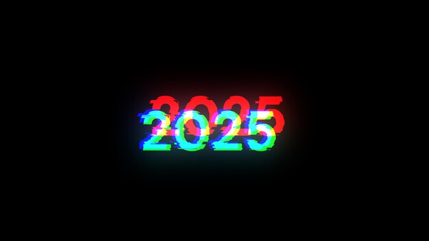 3D rendering 2025 text with screen effects of technological glitches