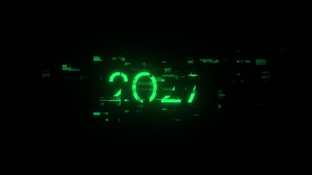 3D rendering 2027 text with screen effects of technological glitches