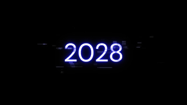 3d rendering 2028 text with screen effects of technological glitches