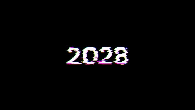 3D rendering 2028 text with screen effects of technological glitches