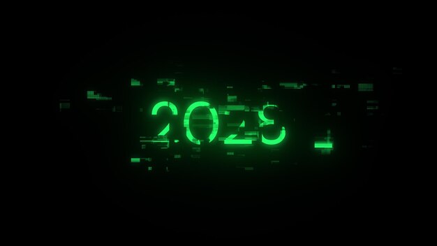 3D rendering 2028 text with screen effects of technological glitches